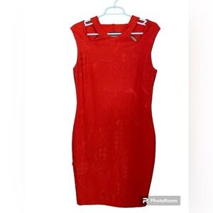 CACHE red embossed print bodycon dress w/ cutout size 12